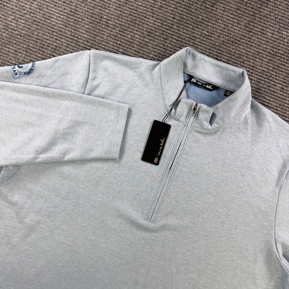 NEW TravisMathew Coveside 1/4 Zip Pullover Light Blue Heather Mens XXL Active